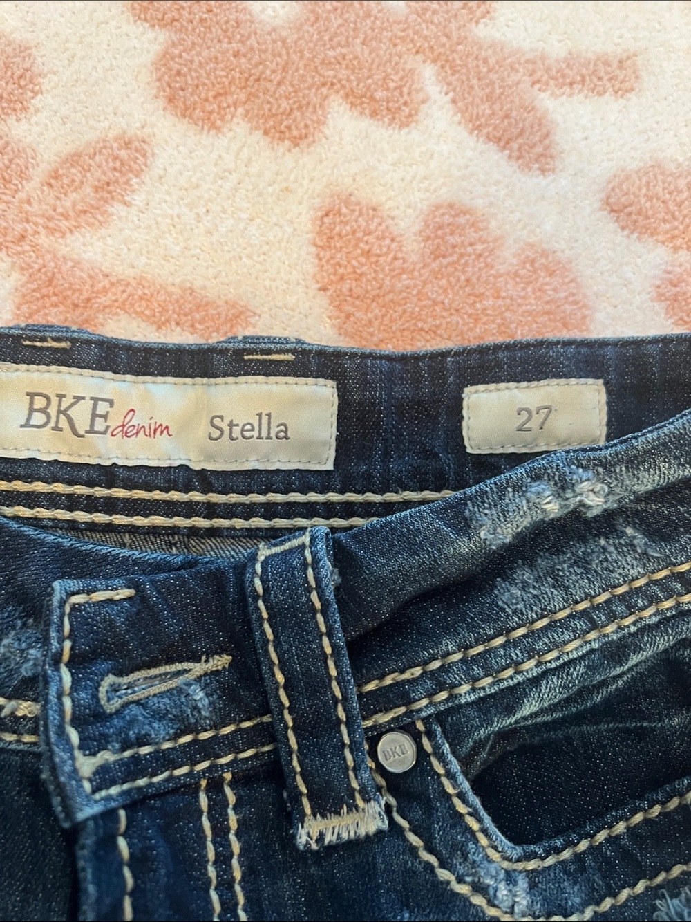 BKE Stella Women's Dark Blue Distressed Frayed Hem Denim Shorts - Picture 2 of 4